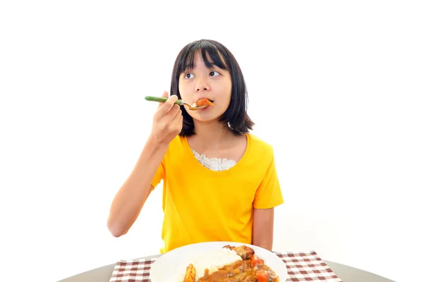 Girl eating food — Stock Photo, Image