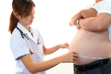 Serious doctor examining a patient obesity clipart