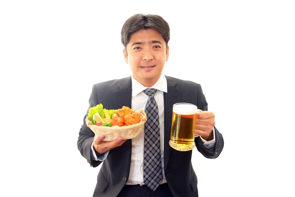 Happy man with meal — Stock Photo, Image