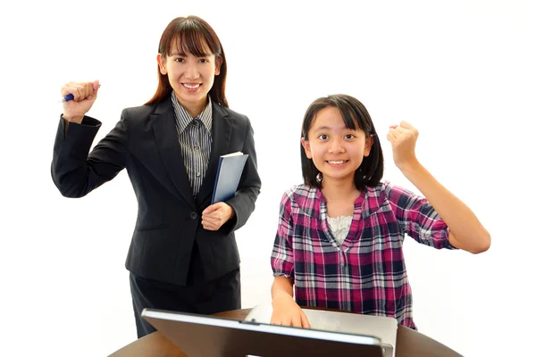 Smiling student with teacher — Stock Photo, Image