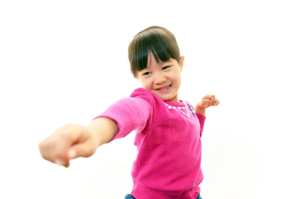 Menina asiática feliz sorriso em seu rosto — Fotografia de Stock