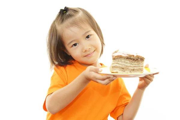 Küçük kız bir ekmek tutan — Stok fotoğraf