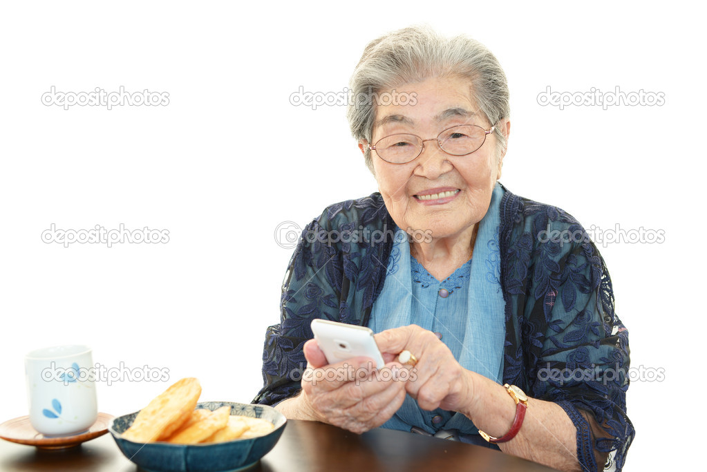 Mobile phone and old woman