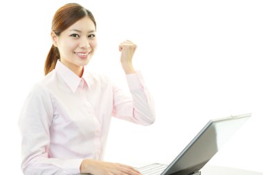 mutlu bir şekilde teşkil işçisi kadın ofis