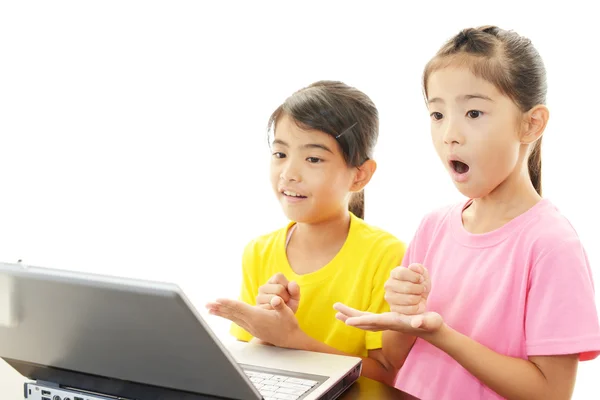 Girls with notebook — Stock Photo, Image