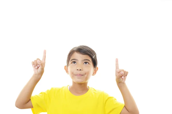 Menina asiática apontando . — Fotografia de Stock