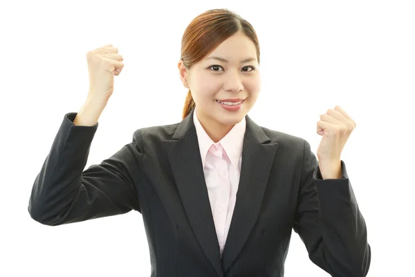 Ženské kancelářský pracovník, který představuje šťastně — Stock fotografie