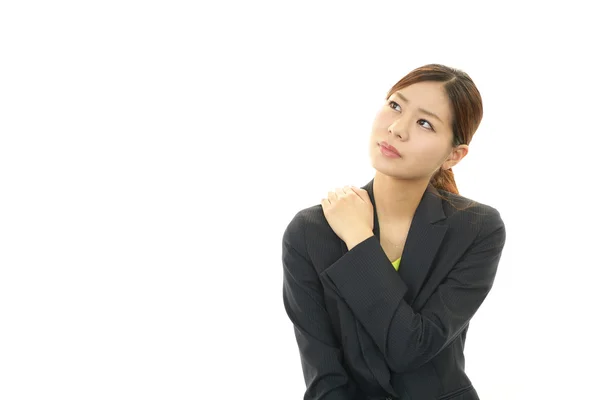 Business woman with shoulder neck pain. — Stock Photo, Image