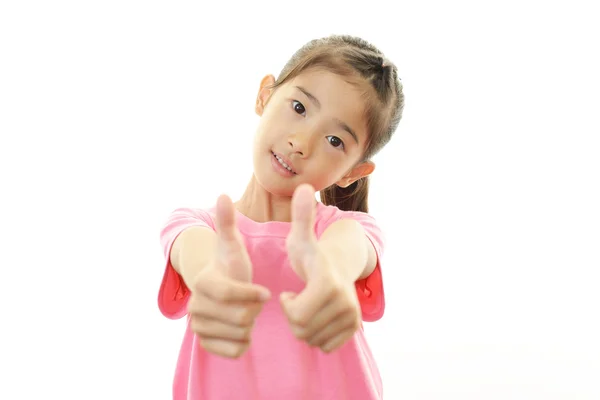 Ragazza felice con i pollici in su — Foto Stock