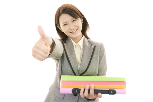 Mulher de negócios feliz com polegares para cima — Fotografia de Stock