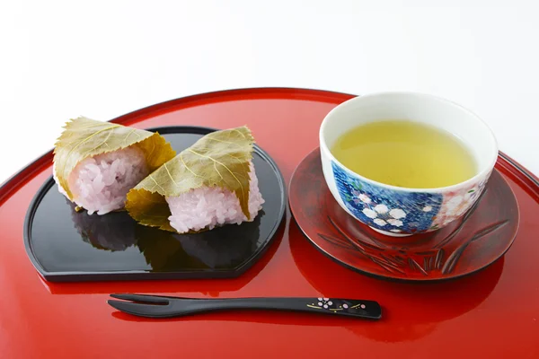 Massa japonesa e chá verde — Fotografia de Stock