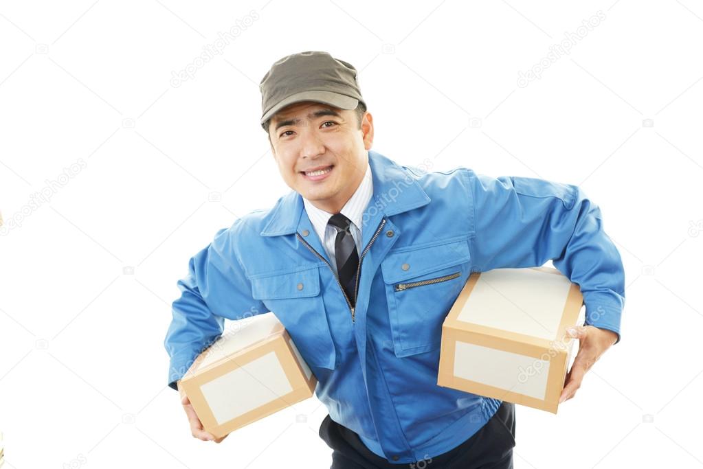 Asian courier delivering a package