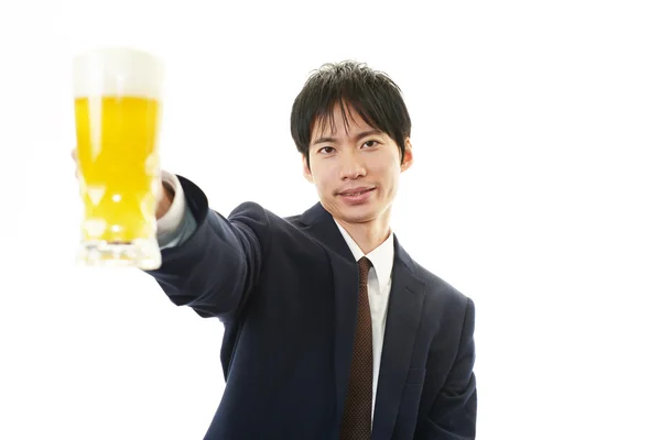 Businessman man with beer — Stock Photo, Image