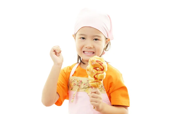 Mädchen mit Brot — Stockfoto