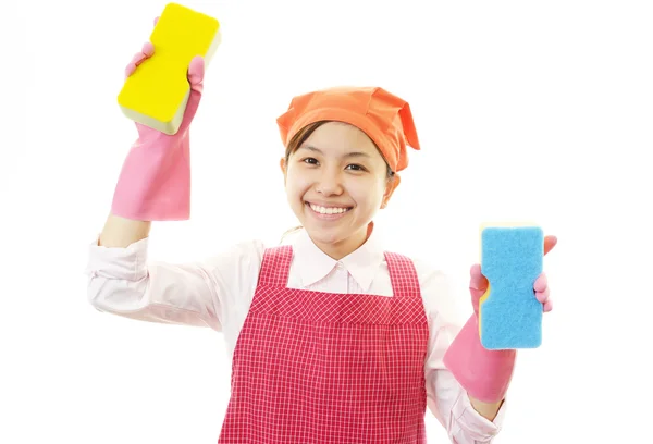 Vrouw met een reiniging — Stockfoto