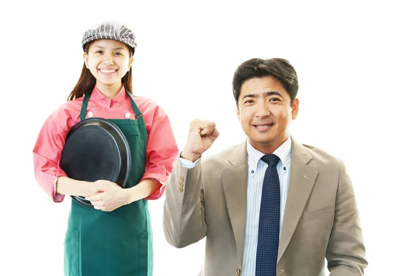 Smiling waitress with customer — Stock Photo, Image