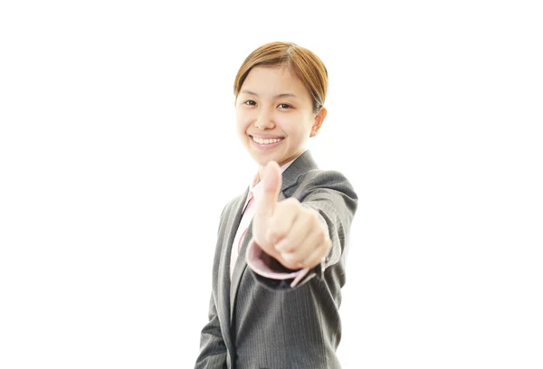 엄지손가락으로 행복 한 비즈니스 우먼 — 스톡 사진
