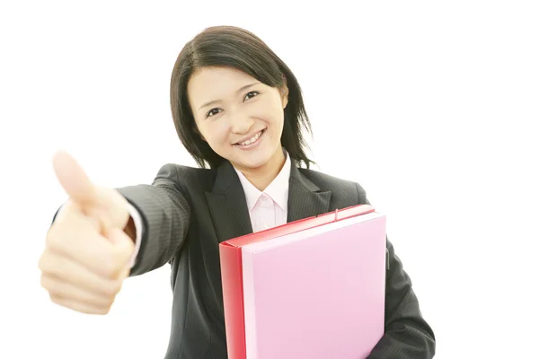 Mujer de negocios feliz con los pulgares arriba —  Fotos de Stock