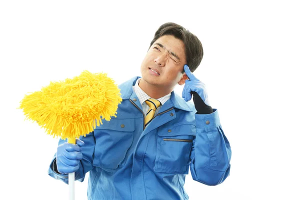 Tired Janitorial cleaning service man — Stock Photo, Image