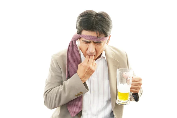 Drunk businessman man with beer — Stock Photo, Image