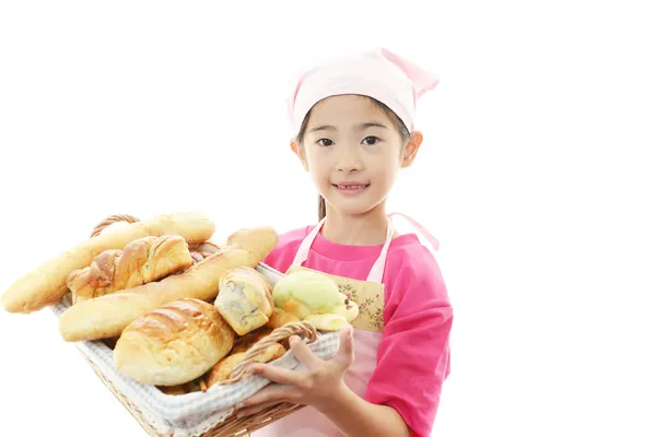 Meisje met brood — Stockfoto