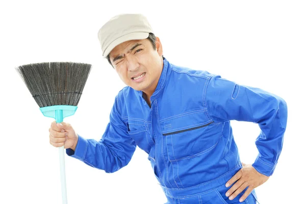 Κουρασμένος janitorial υπηρεσία καθαρισμού — Φωτογραφία Αρχείου