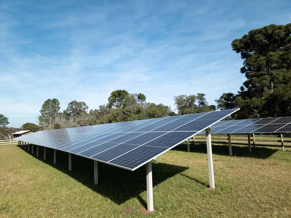 Solar Panel Installed Farm Green Background Concept Sustainable Resources Photovoltaic Royaltyfria Stockbilder