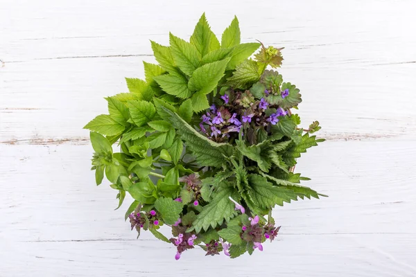 Bowl Fresh Wild Herbs — Stock Photo, Image