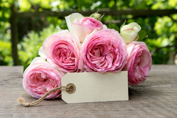 Bouquet Pink Roses Card Copy Space — Zdjęcie stockowe