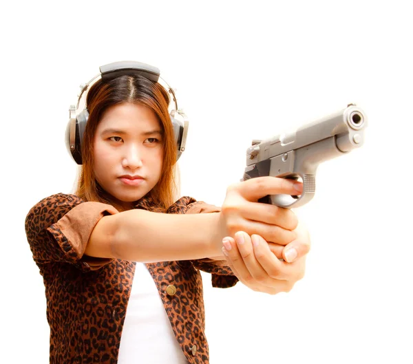 Dziewczyna i pistolet — Zdjęcie stockowe