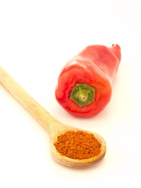 Práškové papriky na dřevěné lžíce — Stock fotografie