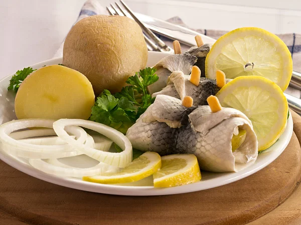 Fish roll with rollmop herring — Stock Photo, Image