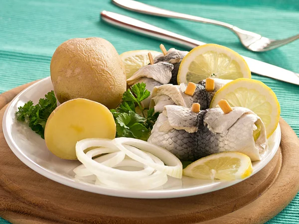 Rollmop herring with jacket potatoes — Stock Photo, Image