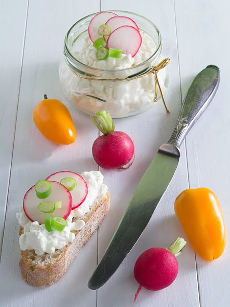 Queso de cabaña con rábano — Foto de Stock