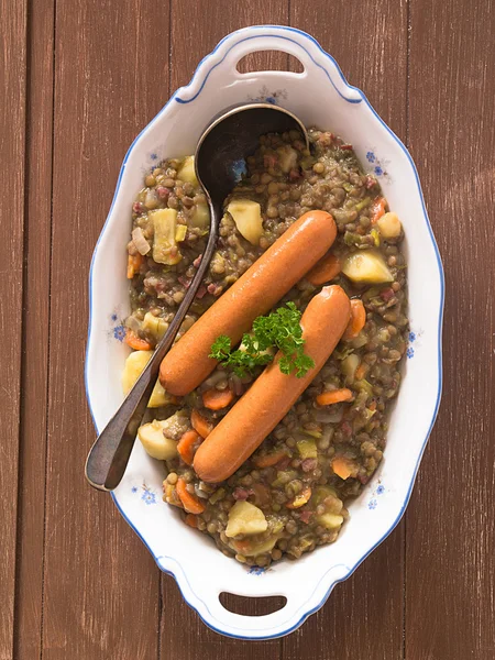 Lentil soup with sausages — Stock Image Lentil soup with sausages Stock Photo