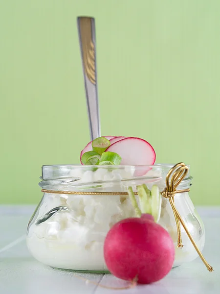 Queso de cabaña con rábano — Foto de Stock