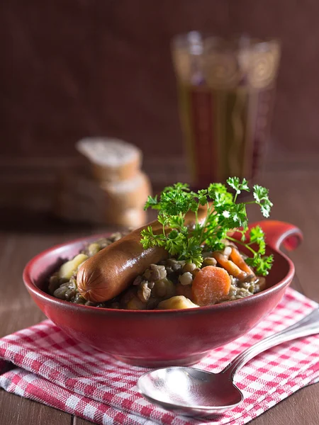 Lentil soup with sausages — Stock Image Lentil soup with sausages Royalty Free Stock Photos