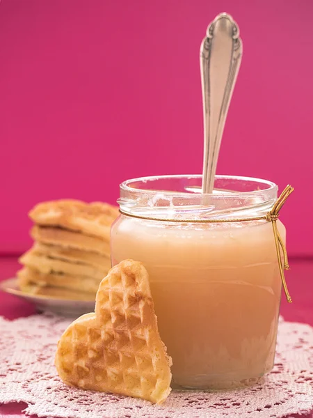 Apple Compote with fresh waffles — Stock Photo, Image