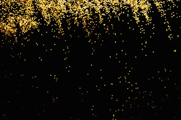 Святкові Золоті Вогні Конфетті Накладають Фон Чорний Верхня Межа Святковий — стокове фото