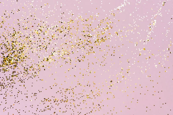 Розсіяна Золотиста Зоря Конфетті Сформована Рожевому Фоні Орхідеї Flat Lay — стокове фото