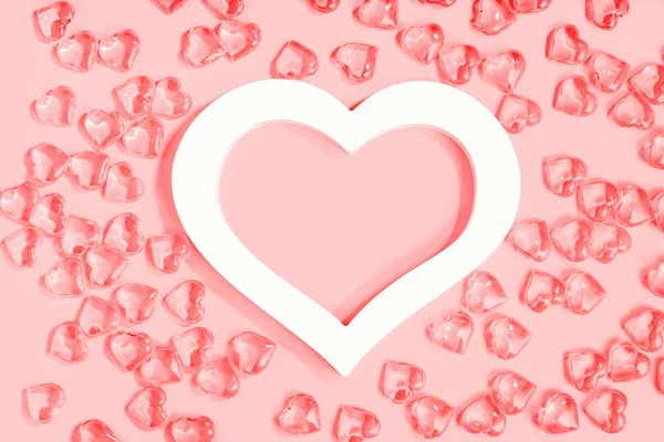 Banner Fondo Rosa San Valentín Muchos Corazones Vidrio Alrededor Del —  Fotos de Stock