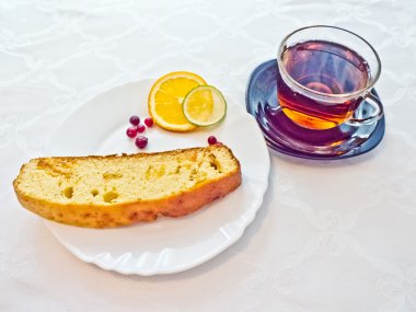 kek reçel ve kahvaltı için limon suyu ile çay