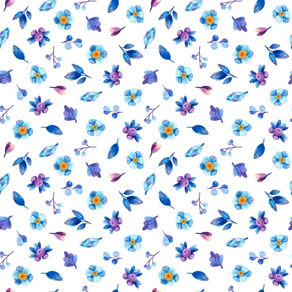 Patrón Sin Costuras Con Flores Azules Ilustraciones Acuarela Sobre Fondo — Foto de Stock