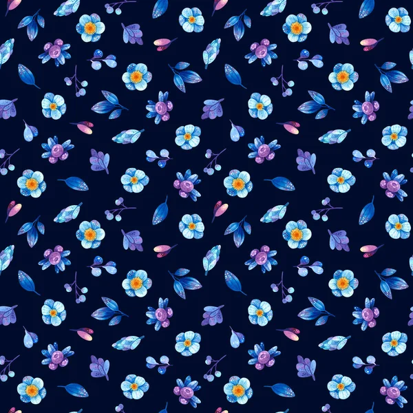 Modello Senza Cuciture Con Piume Blu Fiori Gialli Carta Parati — Foto Stock