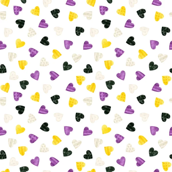 Nonbinary Pride Seamless Pattern Hearts Lgbt Pride Month Wallpaper Non — Stock Photo, Image