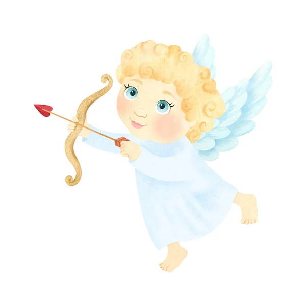 Menino Anjo Cupido Com Arco Flecha Dia Dos Namorados Clipart — Fotografia de Stock