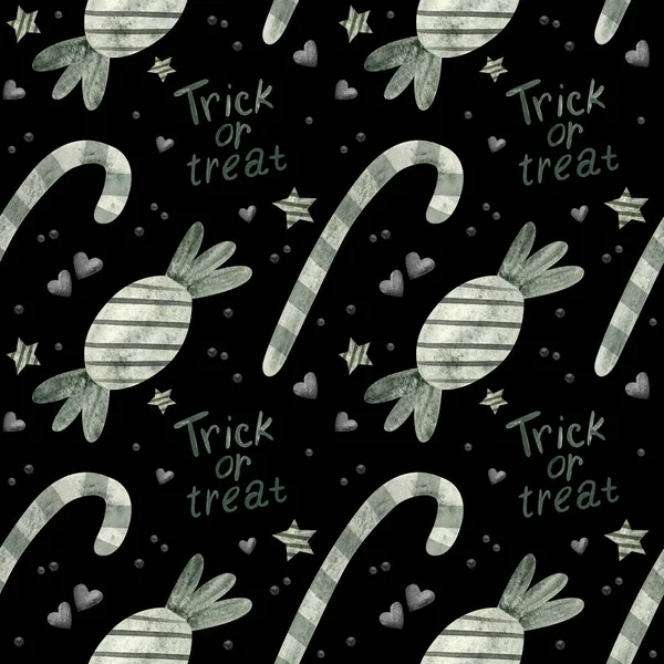 Halloween seamless pattern with sweets. Digital scrapbooking paper on black background