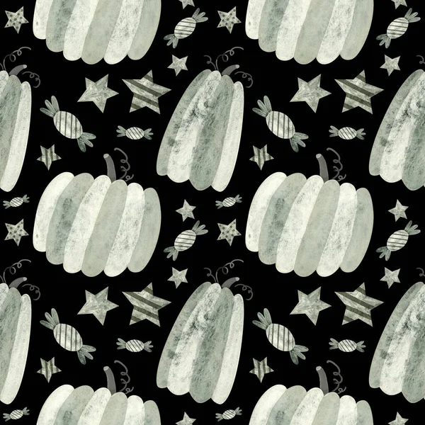 Halloween Nahtlose Muster Mit Kürbissen Und Süßigkeiten Gespenstisches Digitales Scrapbooking — Stockfoto