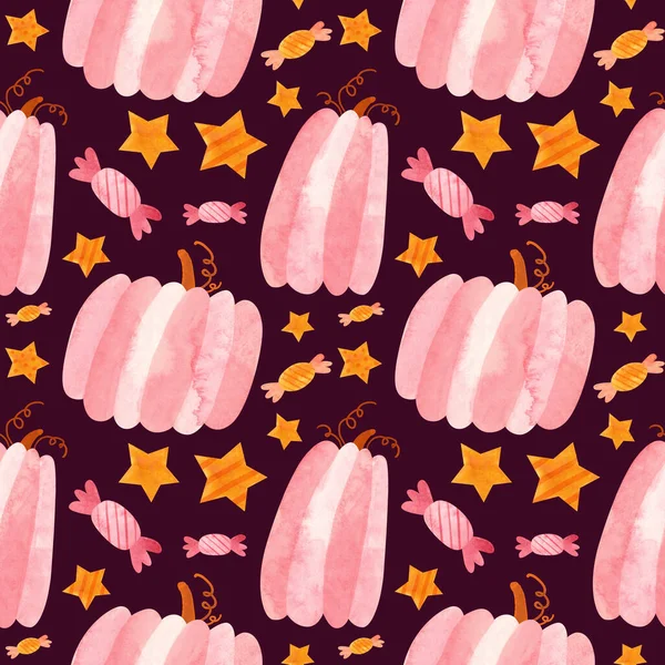 Baba Halloween Zökkenőmentes Minta Rózsaszín Sütőtök Aranyos Gyerekes Digitális Scrapbooking — Stock Fotó