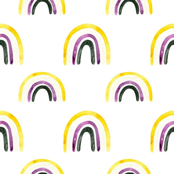 二進数の誇りシームレスパターン Lgbtプライド月間壁紙 非バイナリ虹水彩クリップ — ストック写真